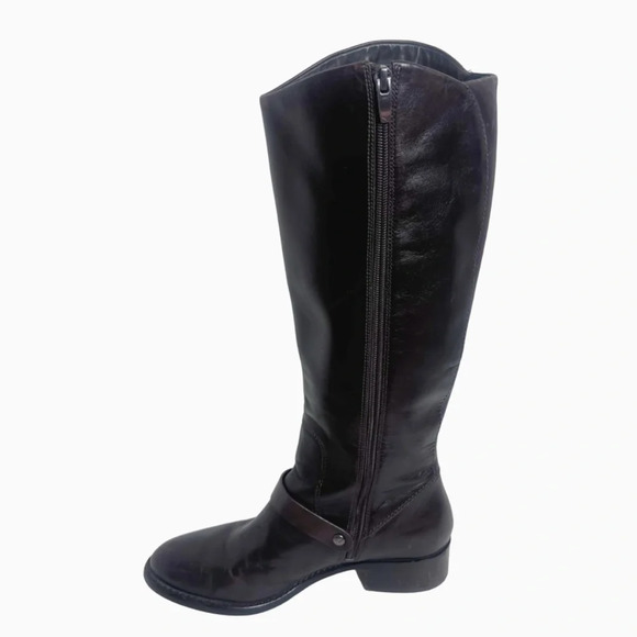 Via Spiga Dark Brown/Burgundy Leather Riding Boots - Picture 6 of 15